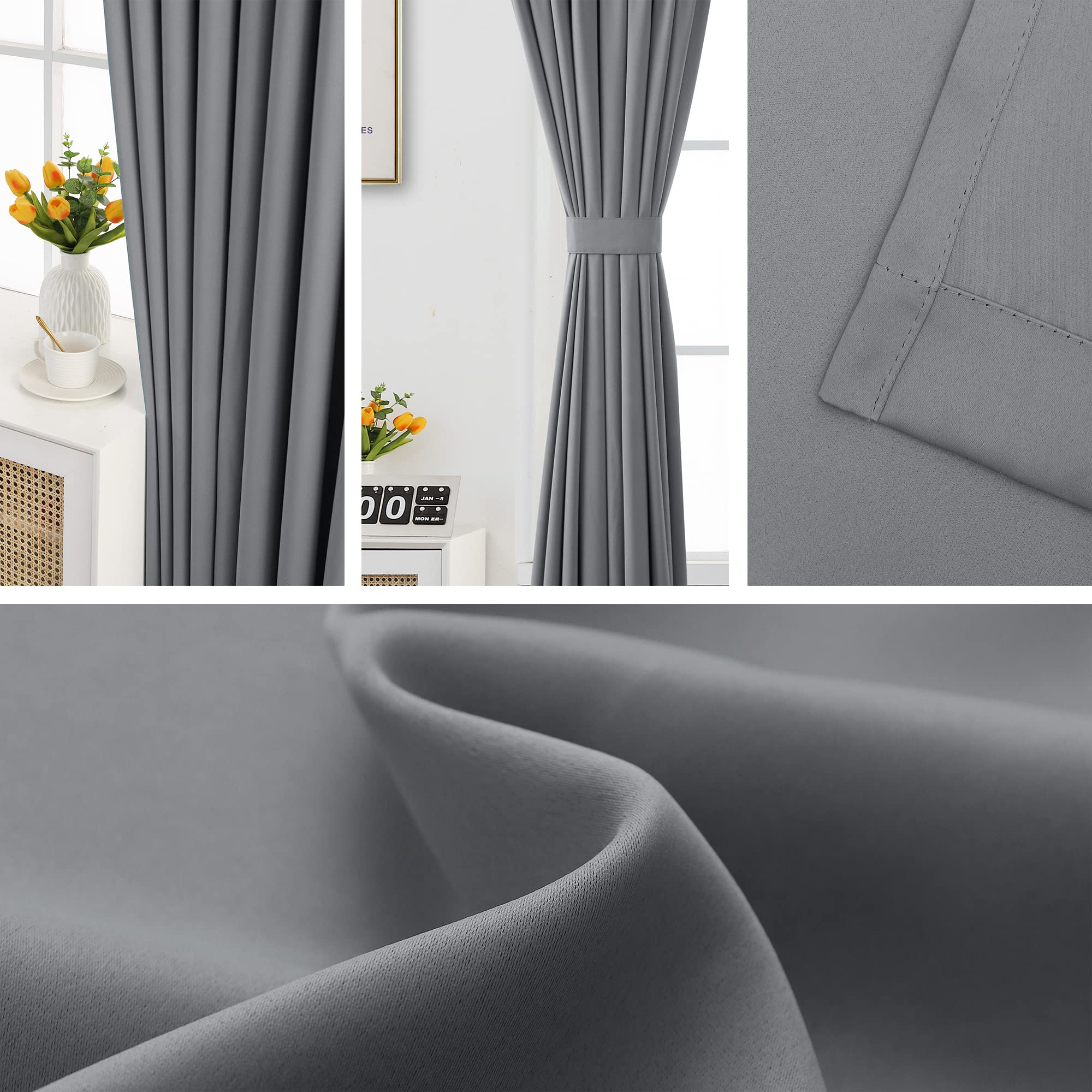 Amazon.co.jp: MUMFAS グレー ピンチプリーツカーテン 幅84インチ x 長